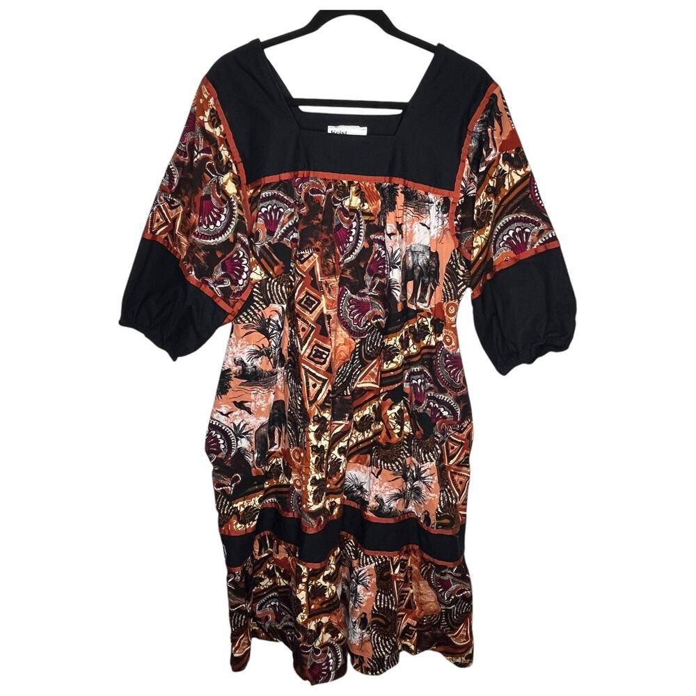Vtg Krist Gudnason Dress Women's XL African Safari Muumuu House Dress Kaftan
